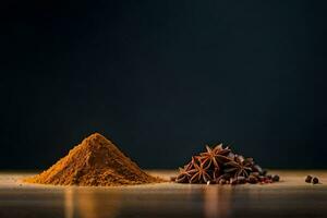 spices and spices on a wooden table. AI-Generated photo