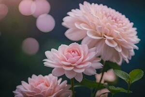 two pink flowers are in front of a blurred background. AI-Generated photo