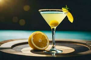 a martini with lemon and a slice of lemon. AI-Generated photo