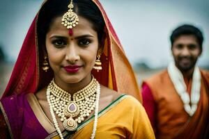 a woman in traditional indian attire and jewelry. AI-Generated photo