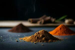 spices on a black background. AI-Generated photo