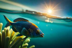 photo wallpaper sea, fish, coral, sun, the ocean, underwater, underwater wallpaper, underwater. AI-Generated