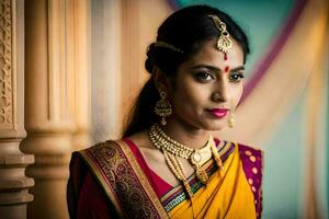 a beautiful indian bride in traditional attire. AI-Generated photo