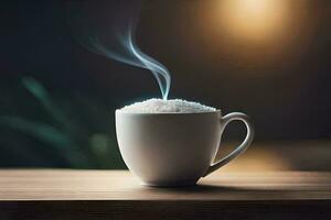 a cup of hot coffee with steam rising from it. AI-Generated photo