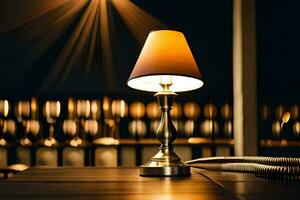 a table lamp on a table in a restaurant. AI-Generated photo
