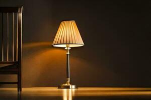 a lamp is sitting on a wooden table. AI-Generated photo