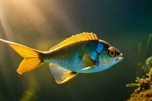 un pescado nadando en el agua con luz de sol brillante. generado por ai foto