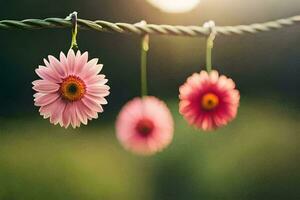 pink flowers hanging from a wire. AI-Generated photo