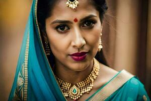 a beautiful indian woman wearing a sari. AI-Generated photo