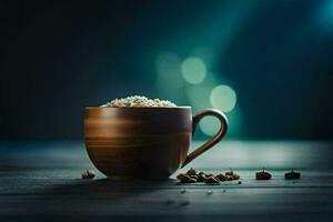 coffee in a cup on a wooden table. AI-Generated photo