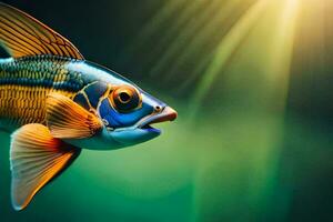 a fish with bright blue and orange stripes. AI-Generated photo