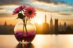 photo wallpaper flowers, the city, sunset, flowers, flowers, flowers, flowers, flowers,. AI-Generated