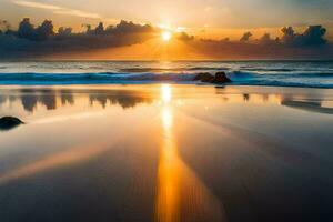 the sun rises over the ocean and the sky is reflected in the water. AI-Generated photo