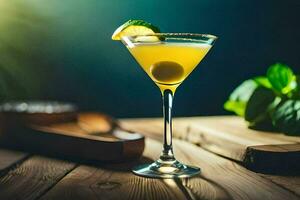 a cocktail with a lemon slice on top. AI-Generated photo