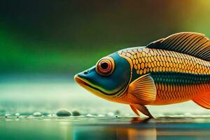 a fish with a big eye is standing on the water. AI-Generated photo