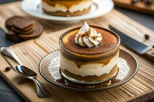 two desserts on a wooden cutting board. AI-Generated photo
