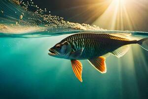 a fish swimming in the water with sunlight shining. AI-Generated photo