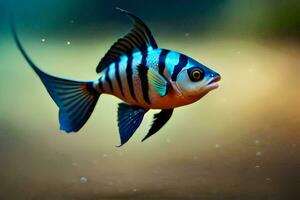 a fish with black and white stripes swimming in the water. AI-Generated photo