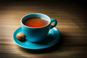 a cup of tea with a macaron. AI-Generated photo