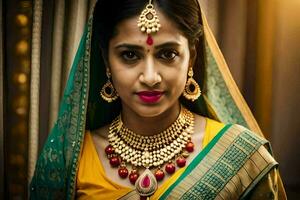 a woman wearing traditional jewellery and jewelry. AI-Generated photo