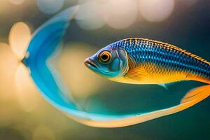 a fish with a blue tail and orange fins. AI-Generated photo