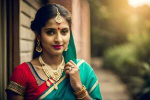 a beautiful indian woman in a sari. AI-Generated photo