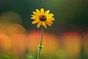 a single yellow flower stands out in front of a blurred background. AI-Generated photo