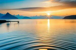 sunset over the lake, lake luzern, switzerland, hd wallpaper. AI-Generated photo