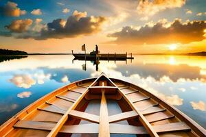 a boat on the water at sunset. AI-Generated photo