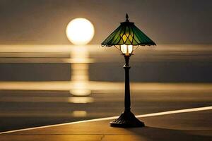 un lámpara en el playa a noche. generado por ai foto
