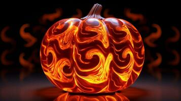 Pumpkin with a cool red neon light wave pattern. Generative AI photo