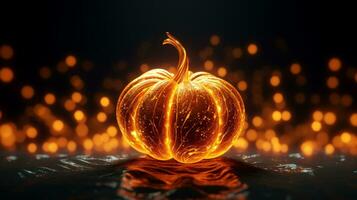 Pumpkin with a cool golden neon light wave pattern. Generative AI photo