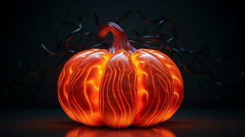 Pumpkin with a cool red neon light wave pattern. Generative AI photo