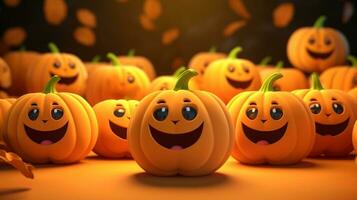 3D pumpkins with cute expression. Generative AI photo