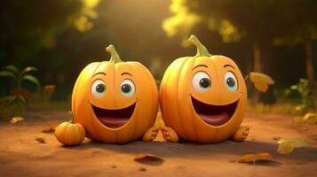 3D pumpkins with cute expression. Generative AI photo