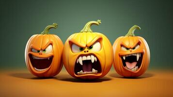 3D pumpkins with angry expression. Generative AI photo