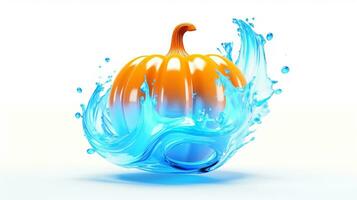 Pumpkin with splash water with a cool blue neon light wave pattern. Generative AI photo