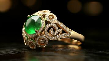 fotografía un elegante anillo presentando un radiante jade en un joyería caja, simbolizando lujo y caro. generativo ai foto