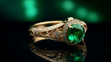 fotografía un elegante anillo presentando un radiante Esmeralda en un joyería caja, simbolizando lujo y caro. generativo ai foto
