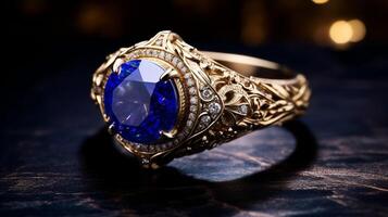 fotografía un elegante anillo presentando un radiante lapis lazuli en un joyería caja, simbolizando lujo y caro. generativo ai foto