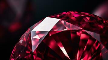 Photograph a mesmerizing close-up of a sparkling Ruby held against a velvety black background. Generative AI photo