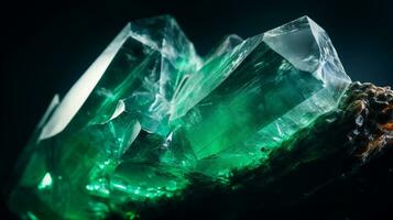 Photograph a mesmerizing close-up of a sparkling Jade held against a velvety black background. Generative AI photo
