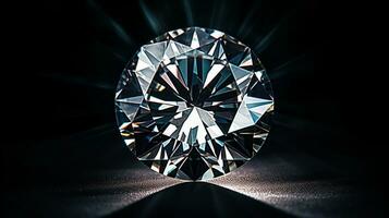 Photograph a mesmerizing close-up of a sparkling Diamond held against a velvety black background. Generative AI photo