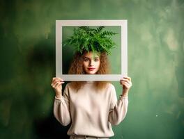 Feminine Hands Holding Empty Frame photo