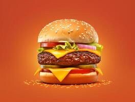 Front view tasty meat burger with cheese and salad on dark background photo