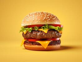 Front view tasty meat burger with cheese and salad on dark background photo