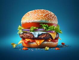 Front view tasty meat burger with cheese and salad on dark background photo