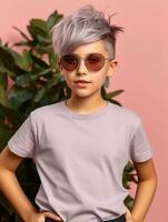 Girl wearing Grey T-Shirt for Mockup Design Ai generated photo