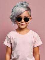 Girl wearing Grey T-Shirt for Mockup Design Ai generated photo