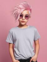 Girl wearing Grey T-Shirt for Mockup Design Ai generated photo